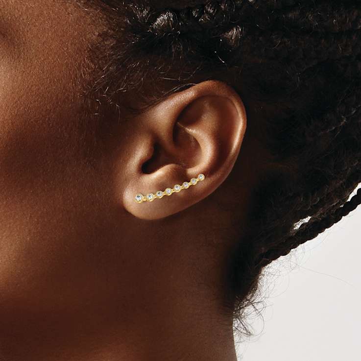 14k Yellow Gold Cubic Zirconia Ear Climber Earrings
