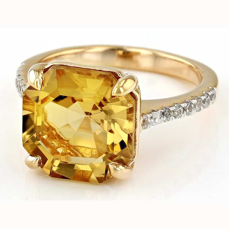 Champagne Quartz Asscher Ring In 18K Gold Over Sterling Silver 5.39ctw