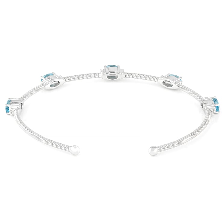 Blue And White Zircon Flex Cuff In Sterling Silver 3.31ctw