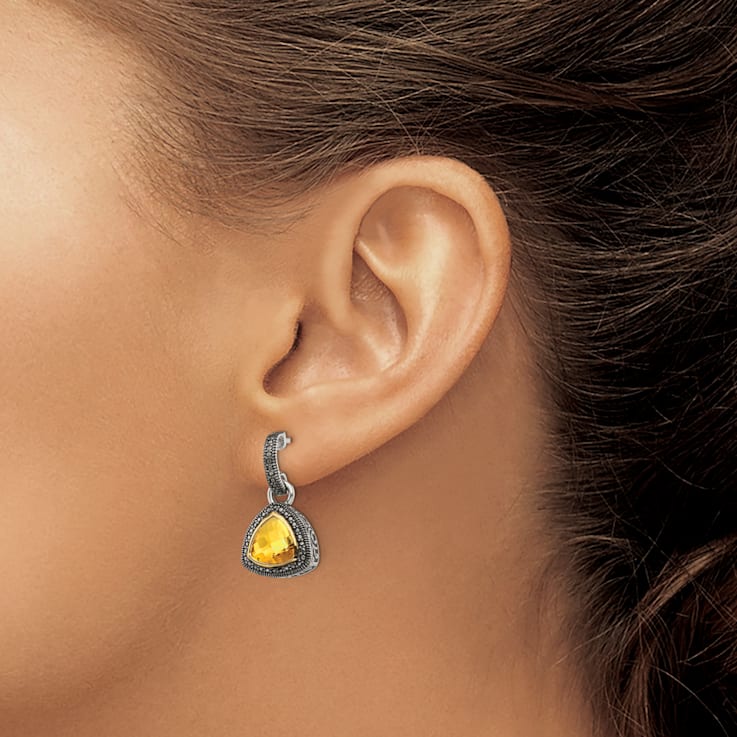 Sterling Silver with 14K Accent Antiqued Citrine Dangle Earrings