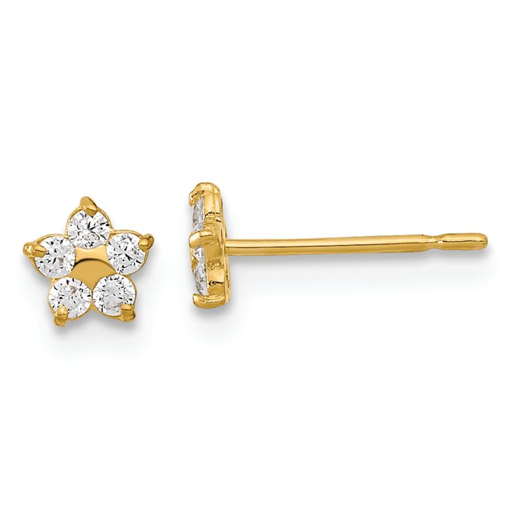 14k Yellow Gold Kids Cubic Zirconia Star Stud Earrings