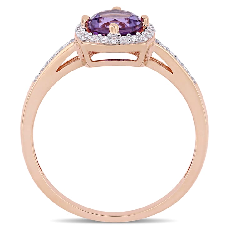 Amethyst and Diamond 10K Rose Gold Halo Ring 0.79ctw