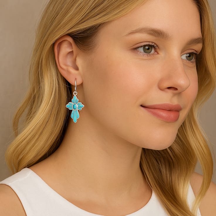 Barse Jewelry Blue Composite Turquoise Cross Sterling Silver Dangle Earrings