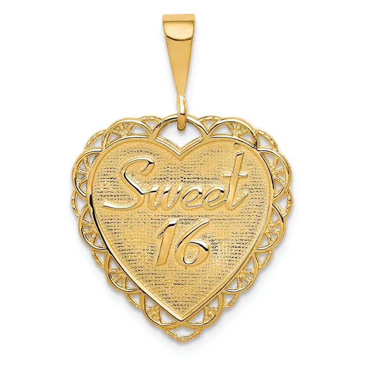 14k Yellow Gold Textured Reversible Sweet 16 Heart Pendant