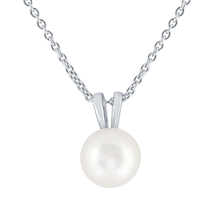 10-11mm Button White Freshwater Pearl Sterling Silver Solitaire Pendant
with Chain
