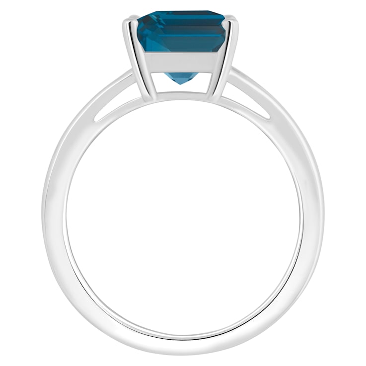 10x8mm Emerald Cut London Blue Topaz Rhodium Over Sterling Silver Ring