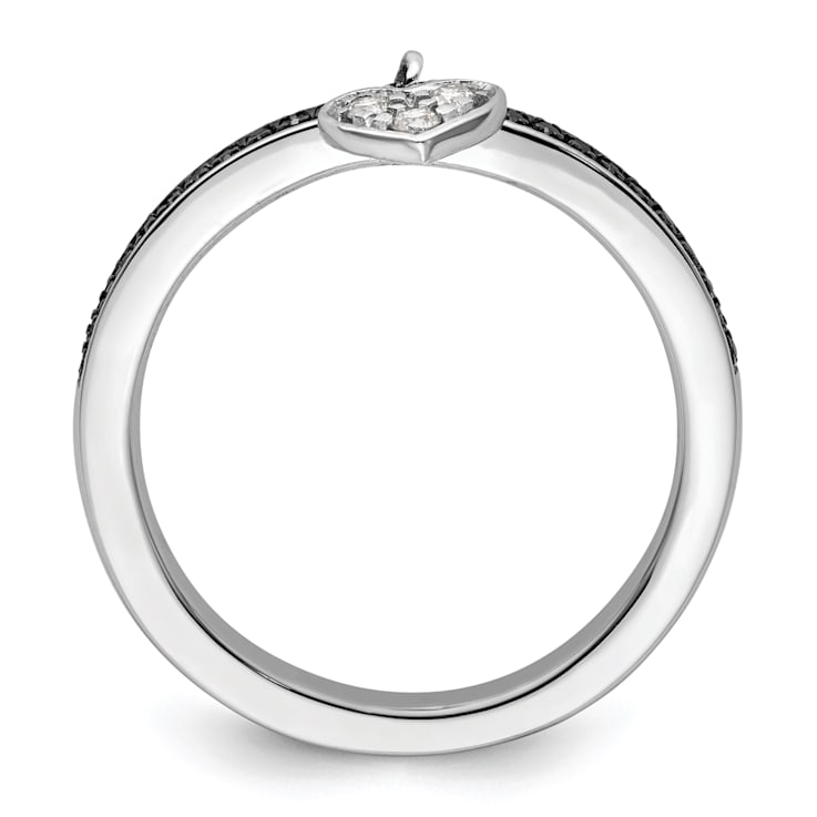 Rhodium Over Sterling Silver Stackable Expressions Heart Black and White
Diamond Ring 0.129ctw