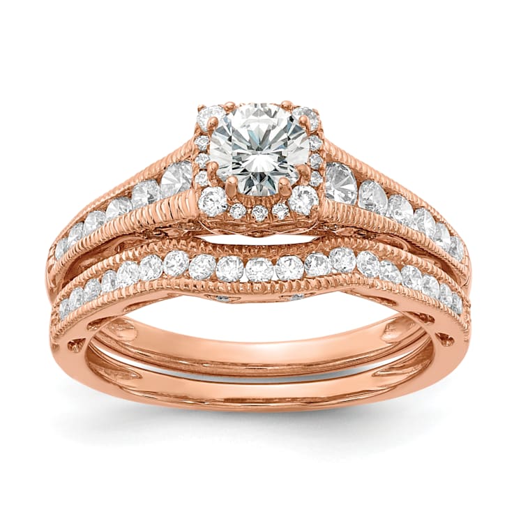 14K Rose Gold Lab Grown Diamond VS/SI GH, Fancy Halo Complete Engagement
Ring 0.894ctw