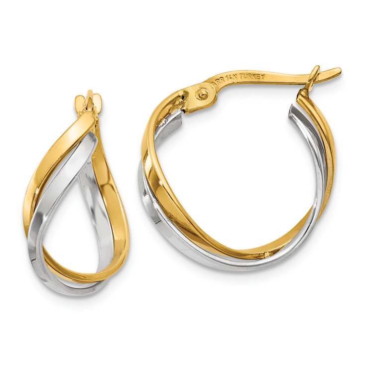 14k Yellow Gold and 14k White Gold 3/4" Polished Twisted Hoop Earrings
