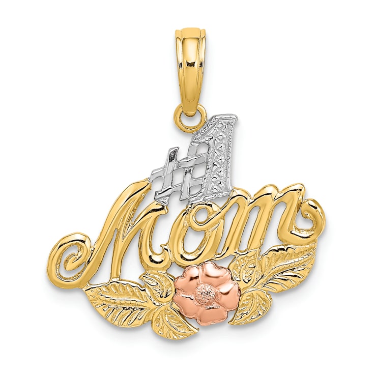 14k Yellow Gold and 14k Rose Gold with Rhodium Over 14k Yellow Gold
Textured #1 MOM Flower Charm