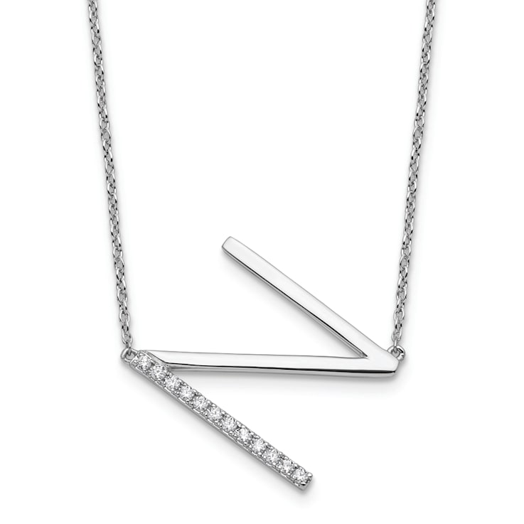 Rhodium Over 14k White Gold Sideways Diamond Initial N Pendant Cable
Link 18 Inch Necklace