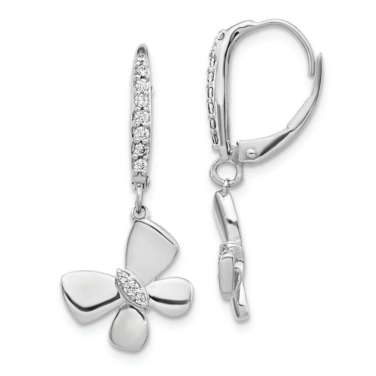Rhodium Over 14K White Gold Diamond Butterfly Dangle Earrings