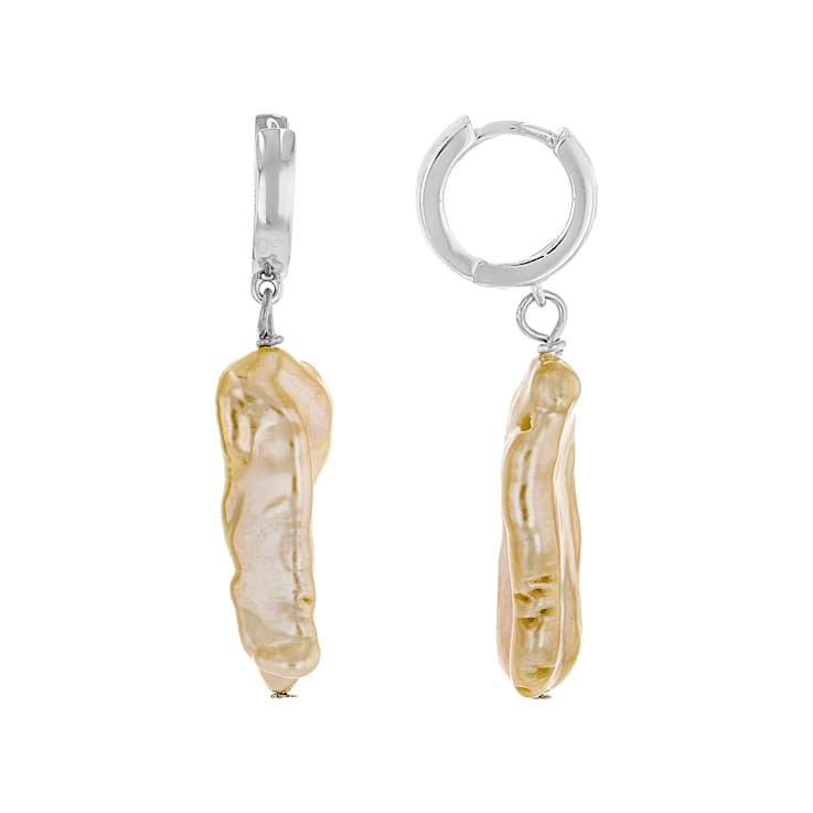 Peach Cultured Freshwater Pearl Dangle Earrings In Sterling Silver