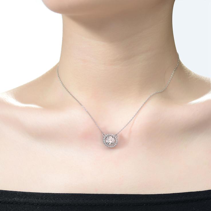 CZ Solitaire Pendant In White Rhodium Over Brass