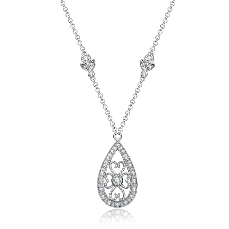 Teardrop CZ Drop Necklace In Sterling Silver