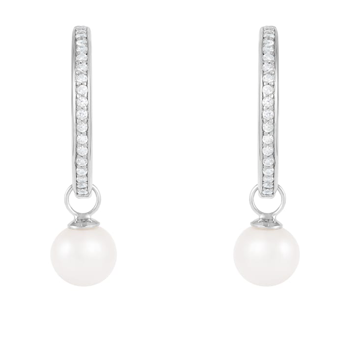 7.5-8mm White Cultured Freshwater Pearl and Cubic Zirconia Rhodium Over
Sterling Silver Earrings
