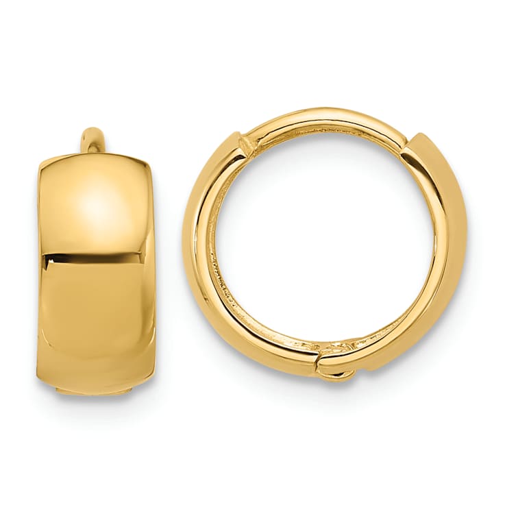 14k Yellow Gold Polished 7/16" Hinged Huggie Hoop Earrings