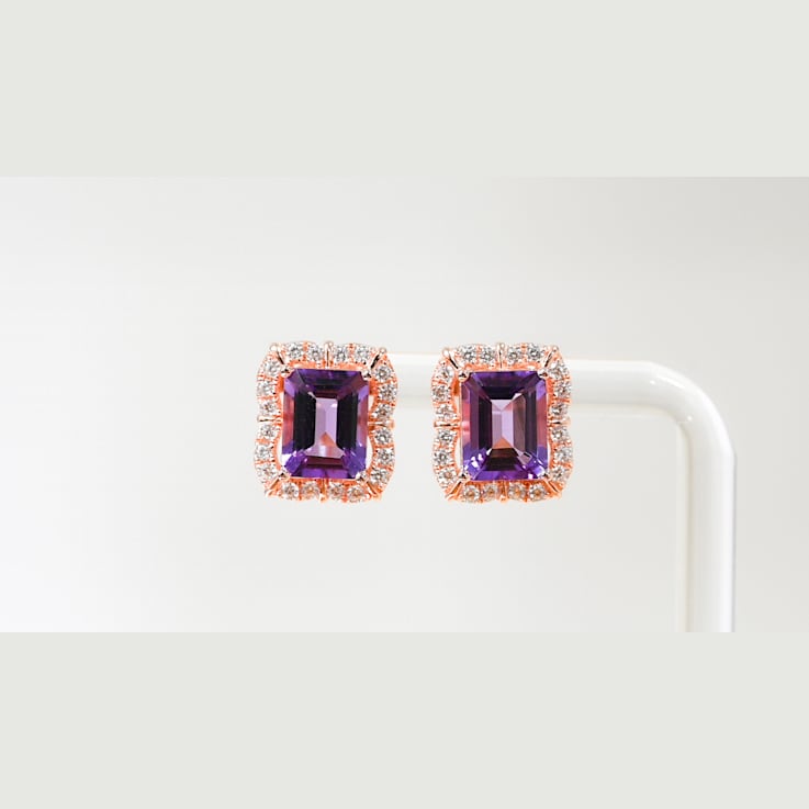Amethyst and CZ 4.36 Ctw Octagon 18K Rose Gold Over Sterling Silver
Center Design Earrings Jewelry