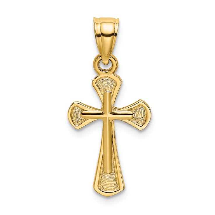 14k Yellow Gold Solid Textured Cross Pendant