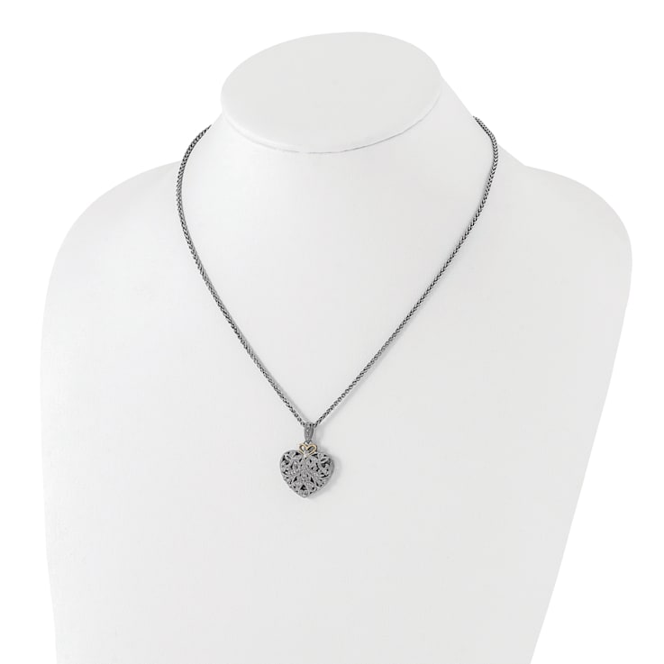 Sterling Silver Antiqued with 14K Accent Diamond Vintage Necklace