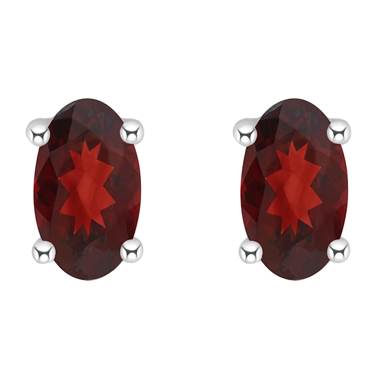 5x3mm Oval Garnet 14k White Gold Stud Earrings