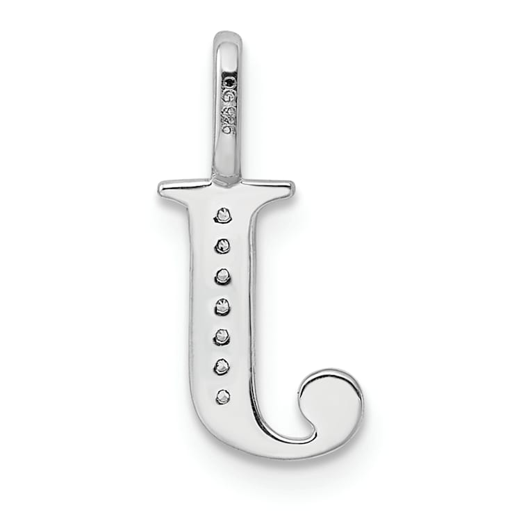 14K White Gold Diamond Letter J Initial Pendant