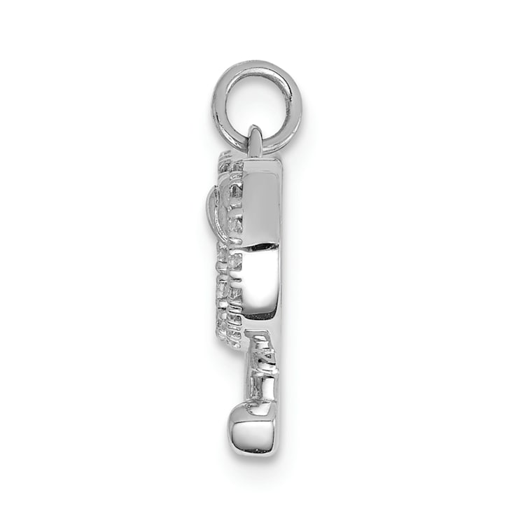 Rhodium Over 14k White Gold Textured Diamond Rackets and Ball Pendant