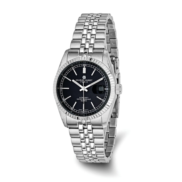 Men's Charles Hubert Stainless Steel Black Dial Watch