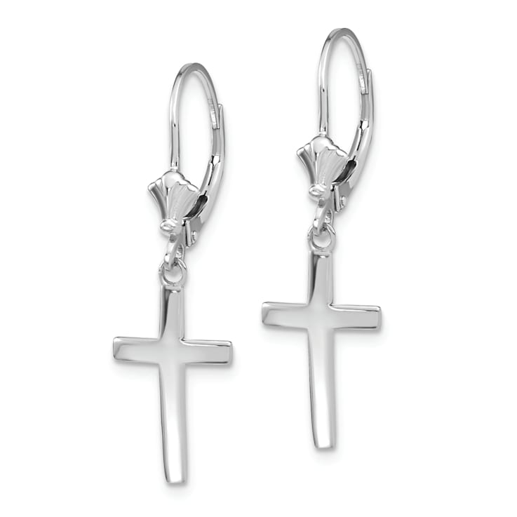 Rhodium Over 14k White Gold Polished Cross Dangle Earrings