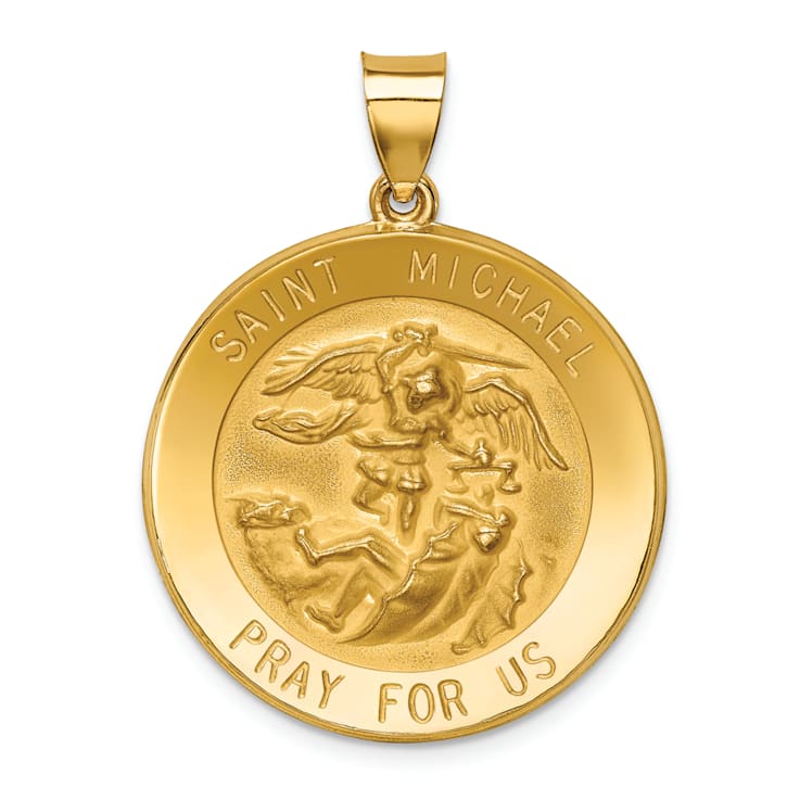 14k Yellow Gold Polished and Satin Saint Michael Medal Pendant