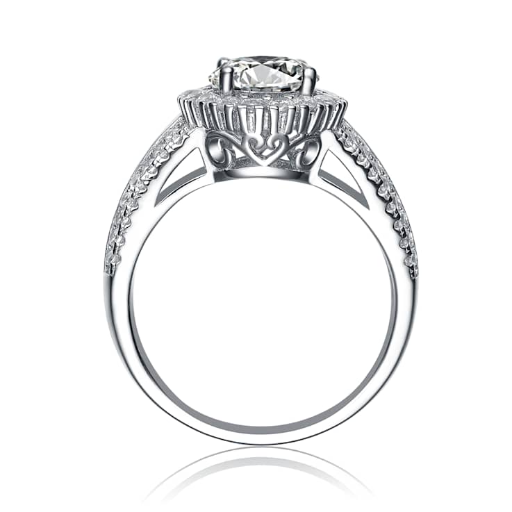 CZ Halo Solitaire Ring In Sterling Silver