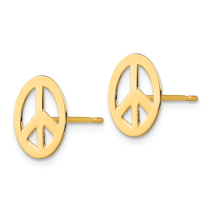 14k Yellow Gold 10mm Children's Peace Sign Stud Earrings