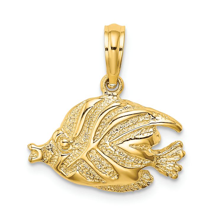 14k Yellow Gold Polished and Textured Fish Charm