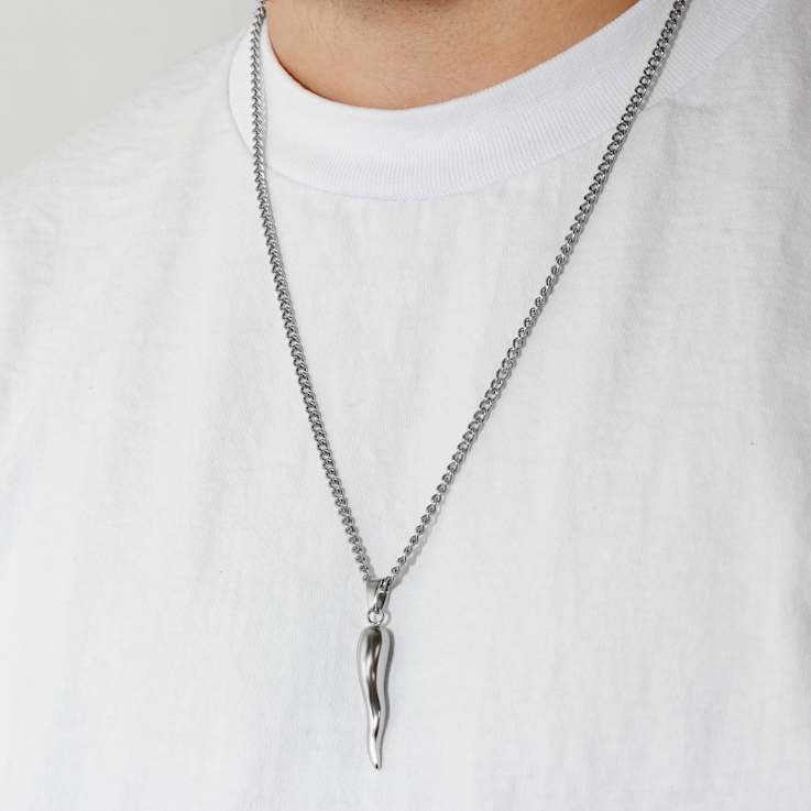 Robert Alton Men's Cornicello Italian Horn Pendant With Chain In
Stainless Steel