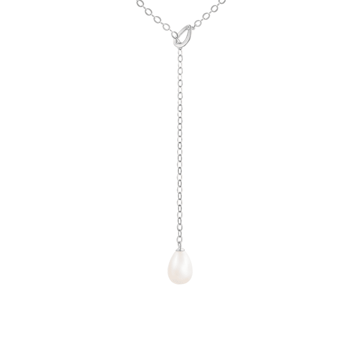 Dangling Y-shaped Rhodium Over Sterling Silver Cultured Freshwater Pearl
Necklace, 18" Adjustable