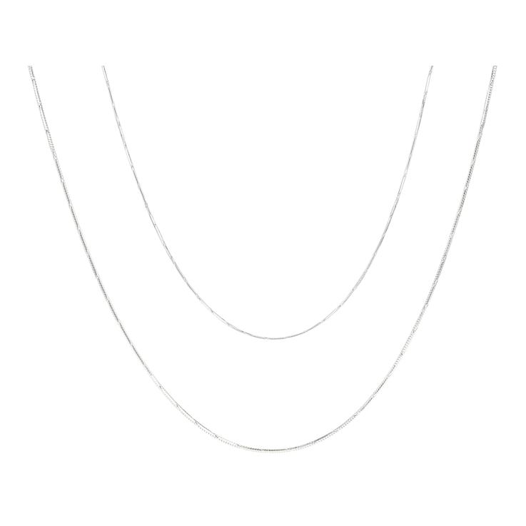 Set Of Two Snake ChaIn Diamond-Cut Station Necklaces In Sterling Silver