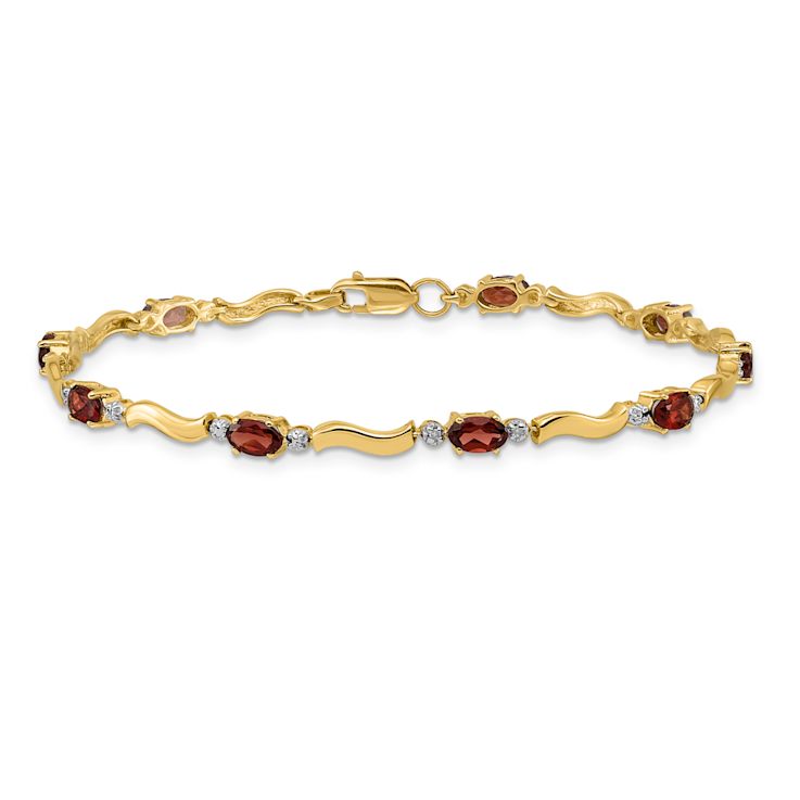 10k Yellow Gold and Rhodium Over 10k Yellow Gold Fancy Diamond, Garnet Bracelet