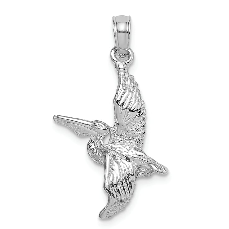 Rhodium Over 14k White Gold Textured Pelican Flying Pendant