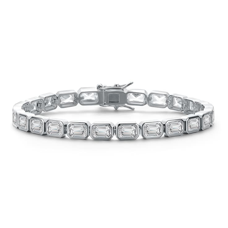 Oval CZ Tennis Bracelet In White Rhodium Over Brass