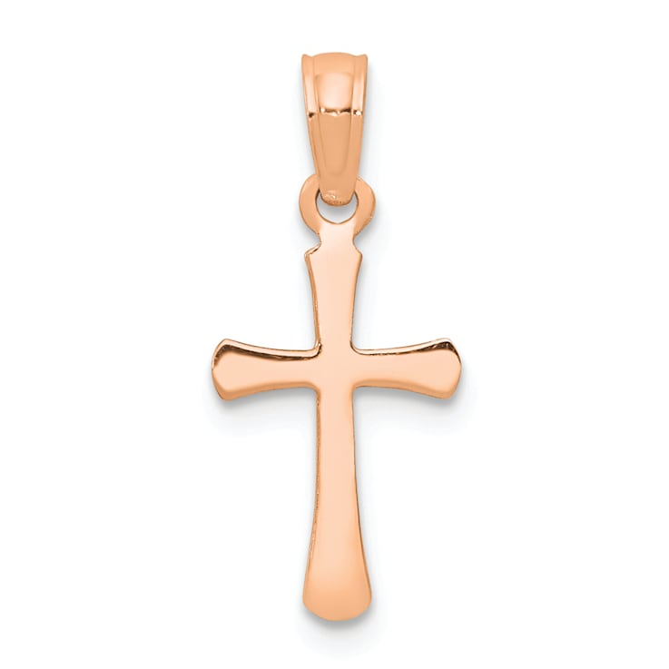 14k Rose Gold Polished Beveled Cross with Round tips Charm