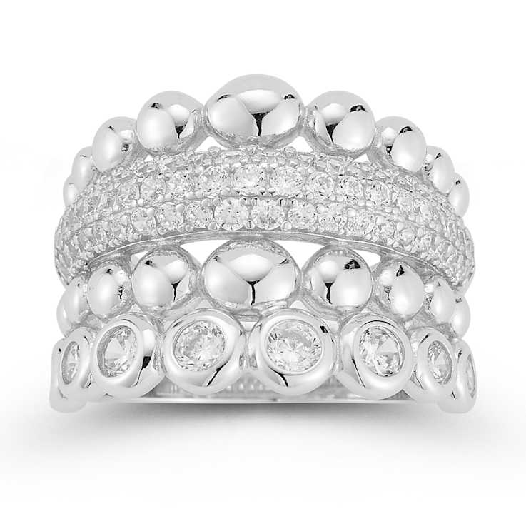 Rachel Zoe CZ Multi-Row Stacked Statement Ring in Rhodium Over Sterling Silver