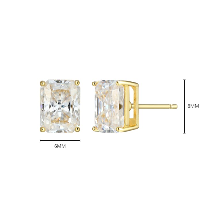 Emerald Cut Moissanite 14k Yellow Gold Over Silver Stud Earrings 3.50ctw DEW