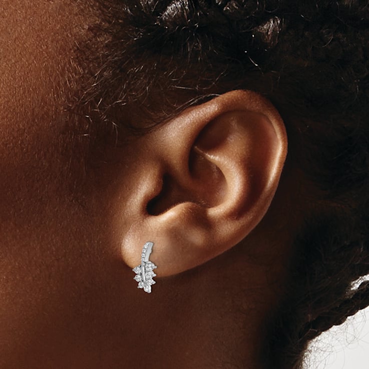 Rhodium Over 14K White Gold Lab Grown Diamond SI1/SI2, G H I, Leaf Post Earrings