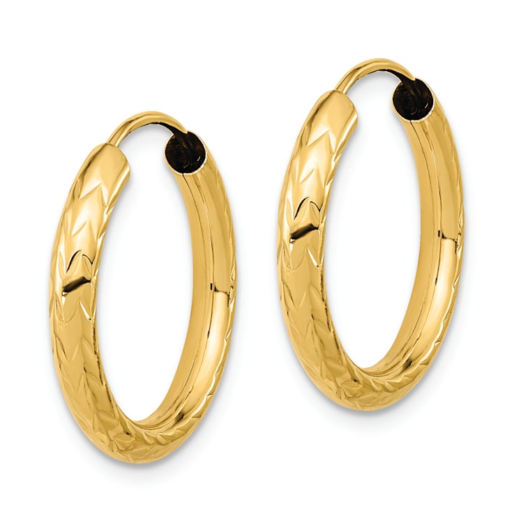 14k Yellow Gold 3/4" Polished and Diamond-Cut Hoop Earrings
