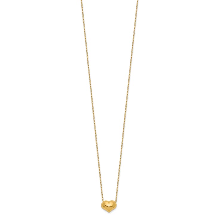 14K Yellow Gold Small Hollow Heart with Chain and 1-inch Extension Necklace