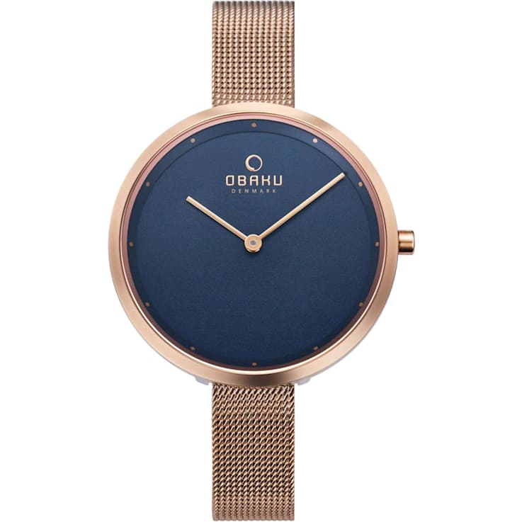 Obaku Women's Classic Blue Dial Rose Stainless Steel Mesh Band Watch