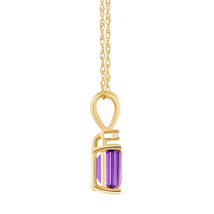 7x5mm Emerald Cut Amethyst with Diamond Accent 14k Yellow Gold Pendant
With Chain