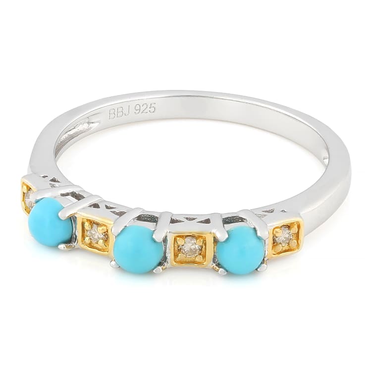 Turquoise And Lab-Grown Diamond Band Ring In Rhodium And 18K Gold Over
Sterling Silver 0.05ctw