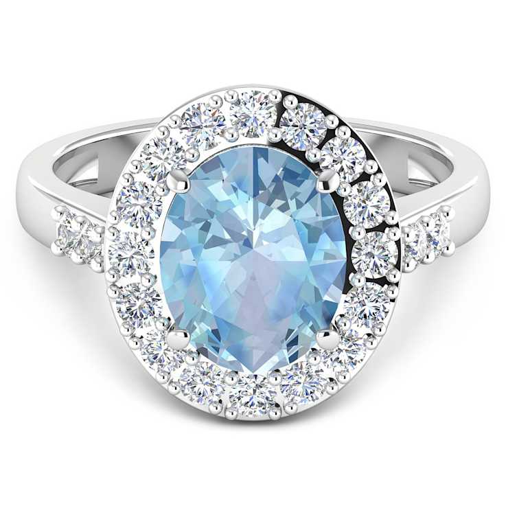 2.5ctw Blue Aquamarine and Diamond 14K White Gold Halo Ring