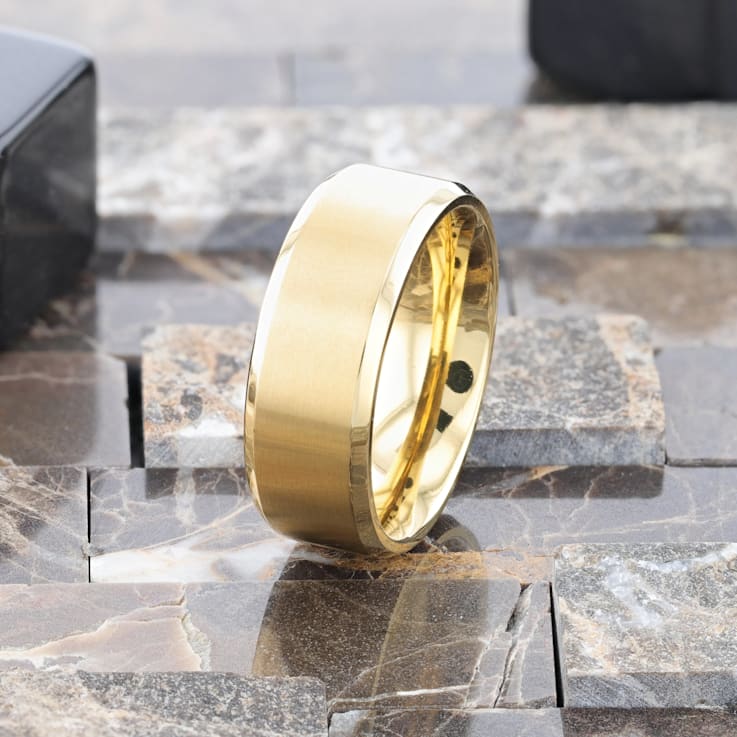 RADIATE Gold-Plated Titanium Flat Brushed Center Men's Wedding Ring With
Beveled Polished Edges 8mm